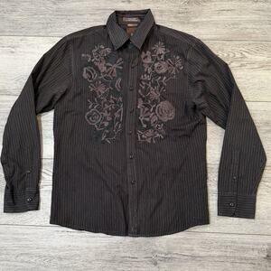 Roar Signature Shirt Mens Large Black Embroidered Button Up Goth Grunge Cowboy